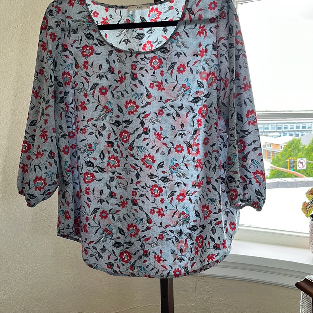Le Lis Floral/Bird Print Top